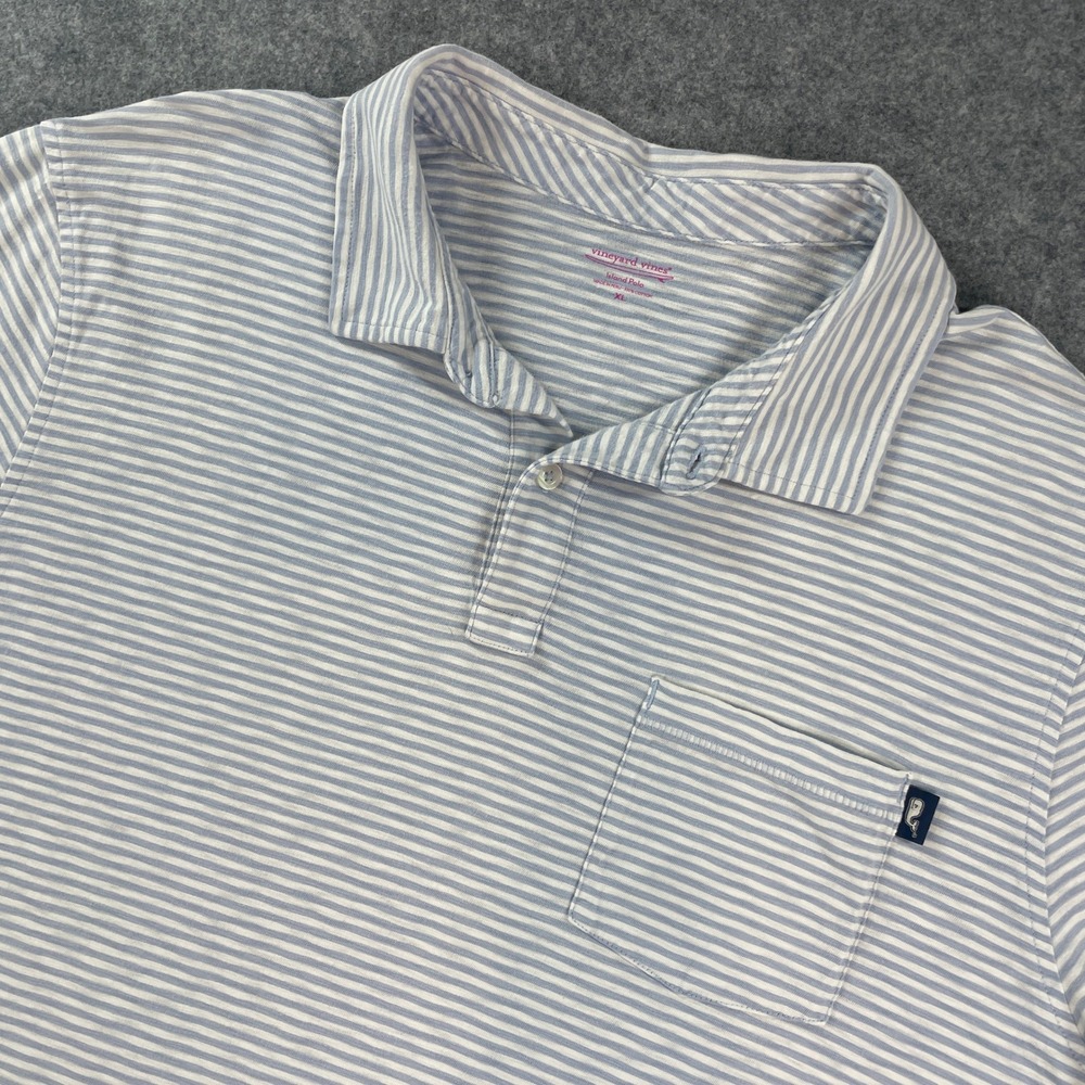 Vineyard Vines Island Polo Mens Shirt XL Blue Striped Short Sleeve Golf Fit Prep